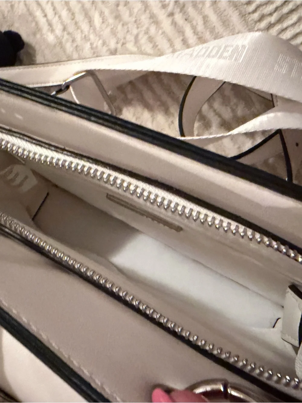 Steve Madden White Kids Graphic Crossbody Bag with Red Accent